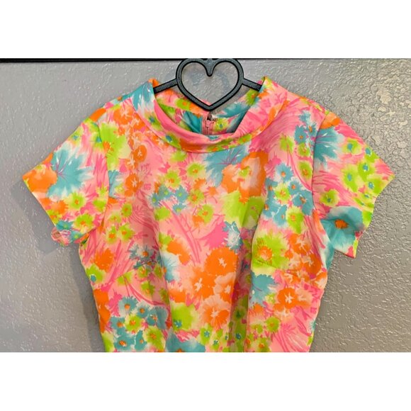 Vintage Brie Originals Bright Floral 1960's Mod Pin Up Party Dress Paper Tag EUC - Picture 2 of 9